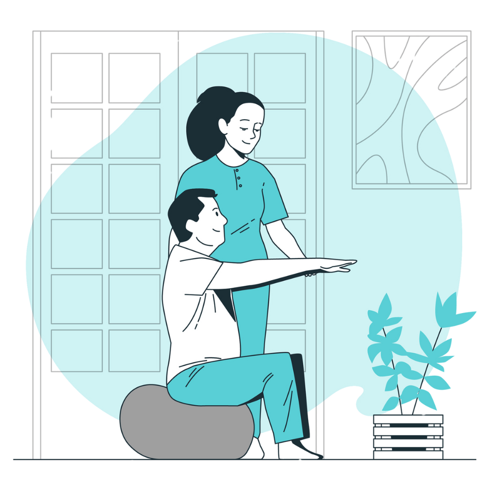 Patient pratiquant un exercice physique adapté accompagné d'un professionnel de santé.