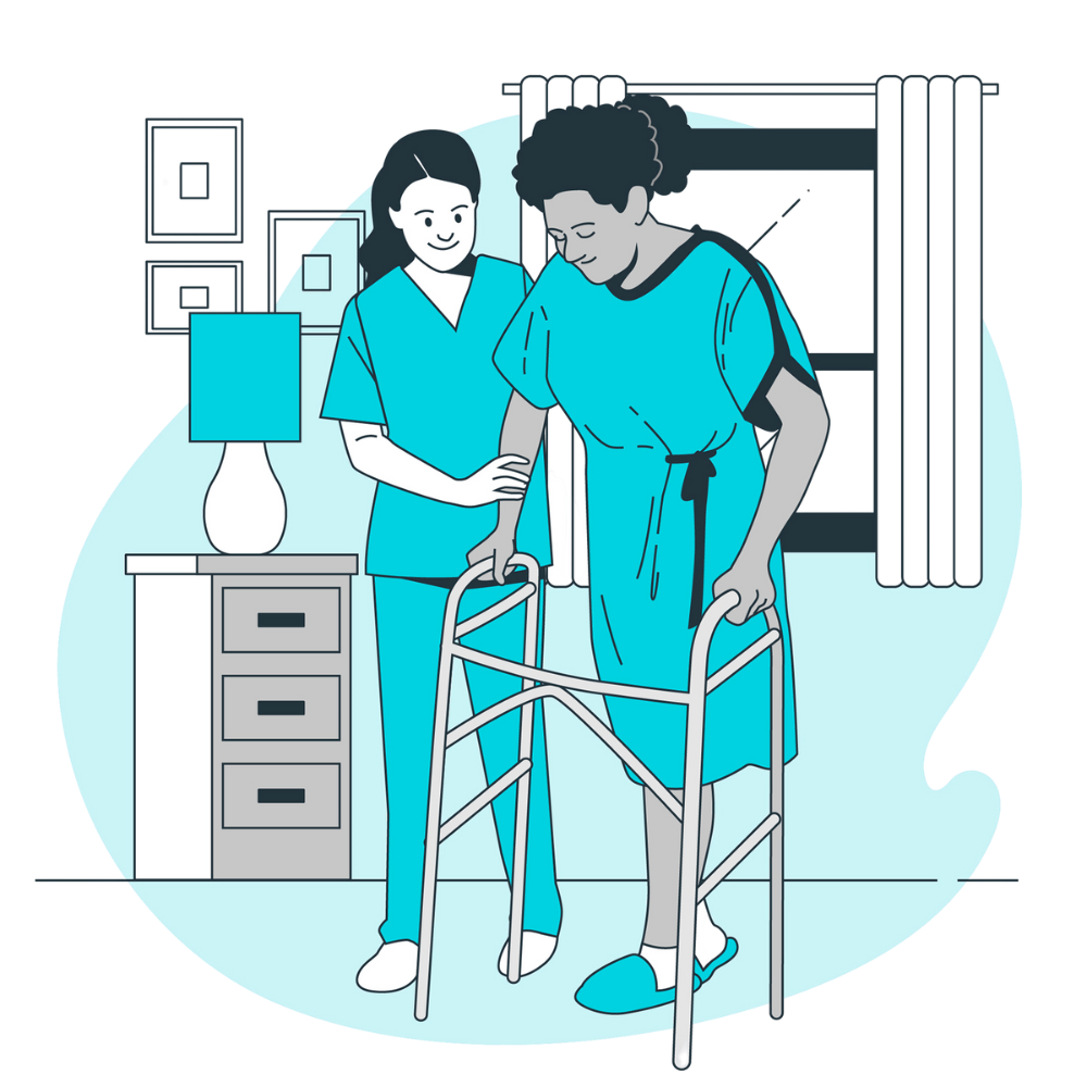 Illustration d'une professionnelle de santé faisant une séance de physiothérapie avec une patiente.